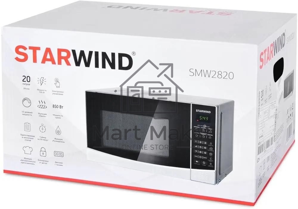 Микроволновая печь Starwind SMW2820 серебристый/черный, 20 л, 700 Вт, переключатели - сенсор