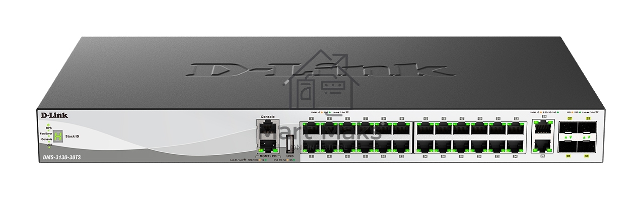 Коммутатор D-Link DMS-3130-30TS/A1A, 24×2,5 Гбит/с + 2×10 Гбит/с + 4×25 Гбит/с SFP28, управляемый