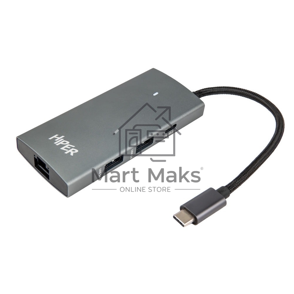 Док-станция HIPER Docking station USB-C HUB 6in1 (1*USB-C 100W PD, 1*HDMI 4K@60Hz, 2*USB-A 3.0 (5Gbps data), 1*USB-C 3.0 (5Gbps data), 1*RJ45 Gb)