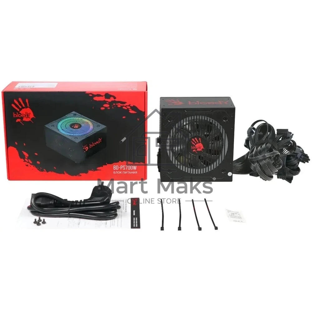 Блок питания Bloody BD-PS700W, 700Вт, 80 PLUS белый, 120мм, черный