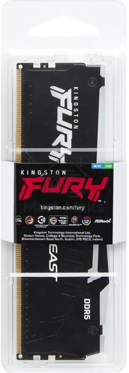 Оперативная память Kingston Fury Beast, DDR5, 16GB (1x16GB), 5600MHz, CL40, DIMM, с радиаторами, RGB, черный