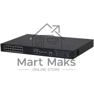 Коммутатор 20-портовый гигабитный управляемый с PoE DAHUA DH-S4220-16GT-240, уровень L2, 16xRJ45 1Gb PoE, 2xRJ45 1Gb, 2xSFP 1Gb, суммарно до 240Вт, коммутация 56 Гбит/с, MAC-таблица 8к, металл