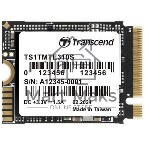 Твердотельный накопитель Transcend SSD MTE310S, 1000GB, M.2(22x30mm), NVMe, PCIe 4x4, 3D TLC, R/W 5000/3500 MB/s, IOPs 330 000/690 000, TBW 600, DWPD 0.33, DRAM-less (5 лет)