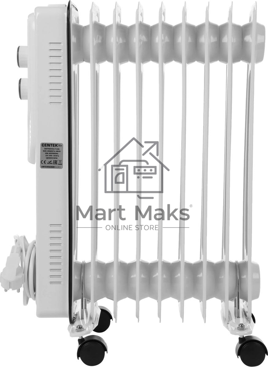 Масляный обогреватель Centek CT-6206 (9 секций), белый, 1000/1500/2000 Вт, 20 м2, 3 режима, термостат
