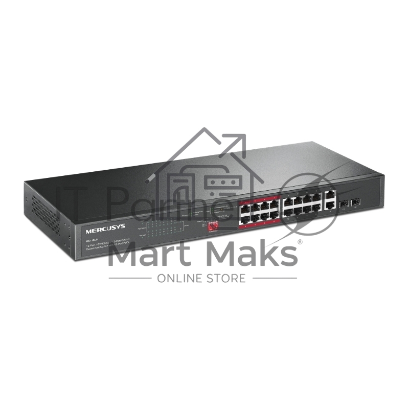 Коммутатор Mercusys MS118CP, 16×100 Мбит/с PoE + 2×1 Гбит/с, неуправляемый