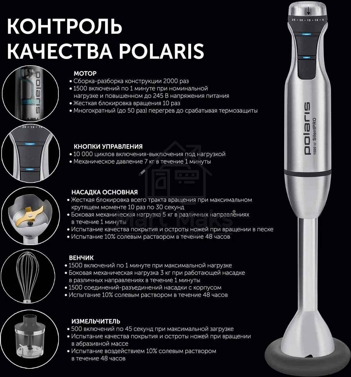 Блендер погружной Polaris PHB 1583L Silent 1500Вт серебристый