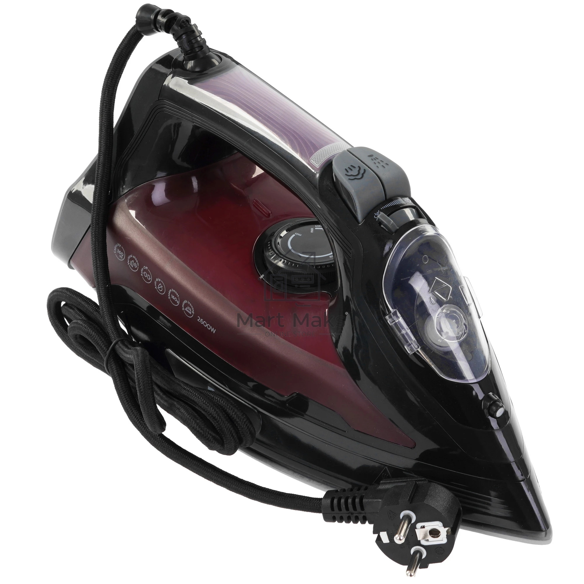 Утюг BQ SI1003 черный/винный/красный, 2600 Вт, 35 г/мин, 160 г/мин, 360 мл