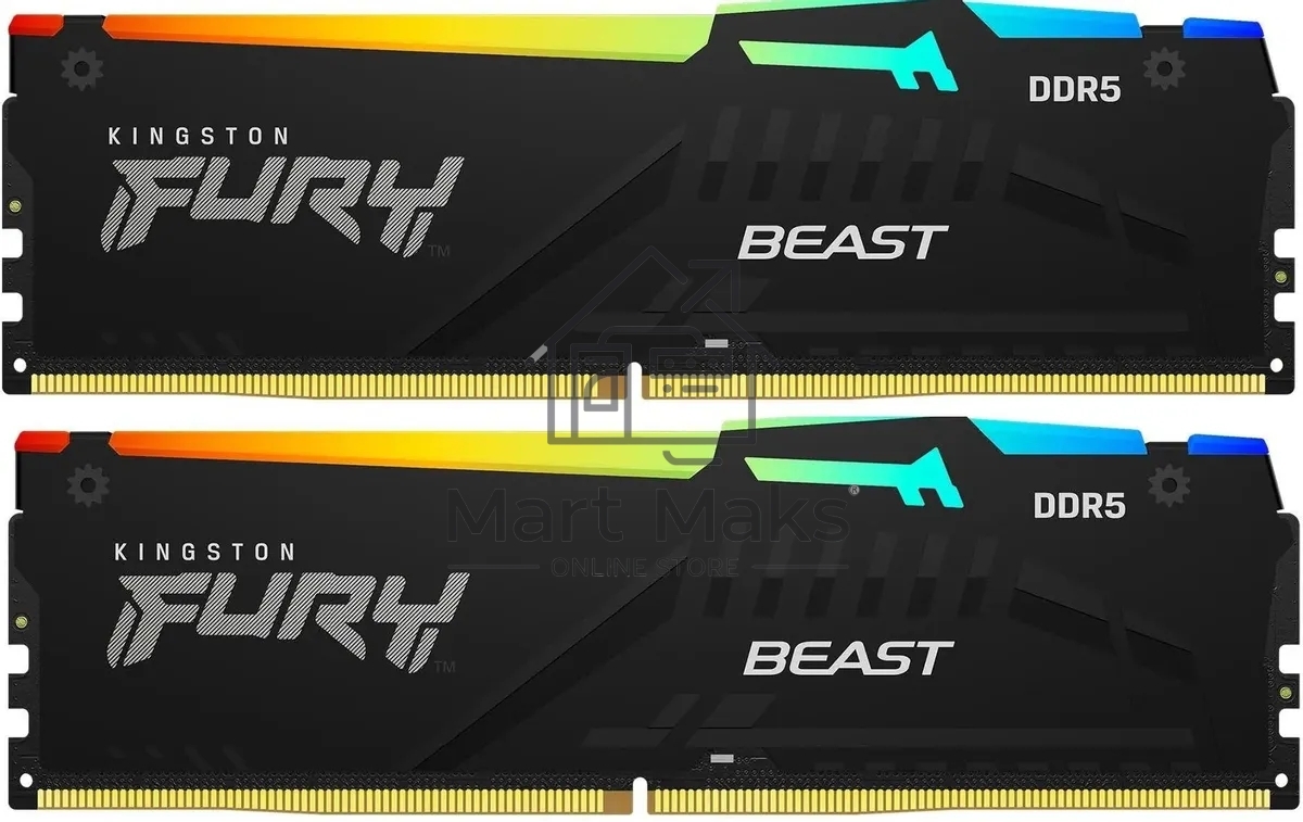 Оперативная память Kingston Fury Beast, DDR5, 16GB (2x8GB), 5600MHz, CL40, DIMM, с радиаторами, RGB, черный