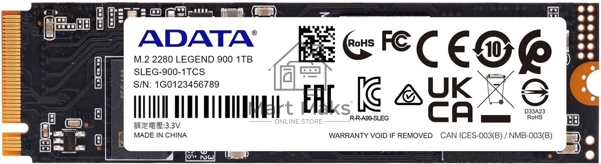 Накопитель SSD ADATA LEGEND 900, 1Tb, PCIe 4.0 x4, M.2 2280, NVMe, R/W 7000/4700, с радиатором