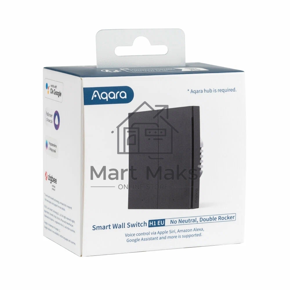 Выключатель двухклавишный без нейтрали Aqara Smart Wall Switch H1 EU (WS-EUK02 graphite) 