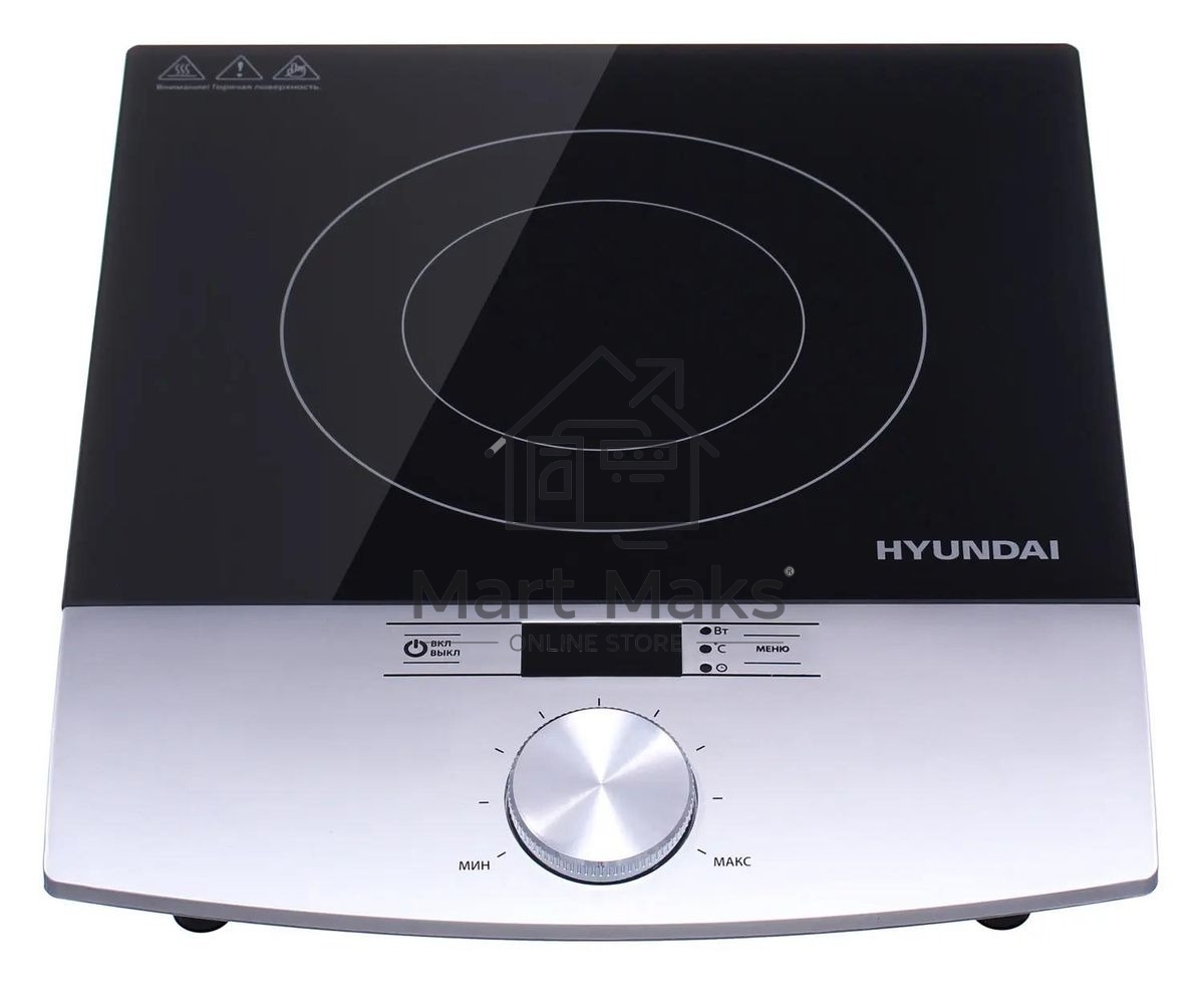Плита настольная электрическая Hyundai HYC-0102 серебристый/черный, 2 кВт, индукция, конфорки - 1, стеклокерамика, поворотные переключатели, сенсорнастольная электрическая Hyundai HYC-0102 серебристый/черный стеклокерамика