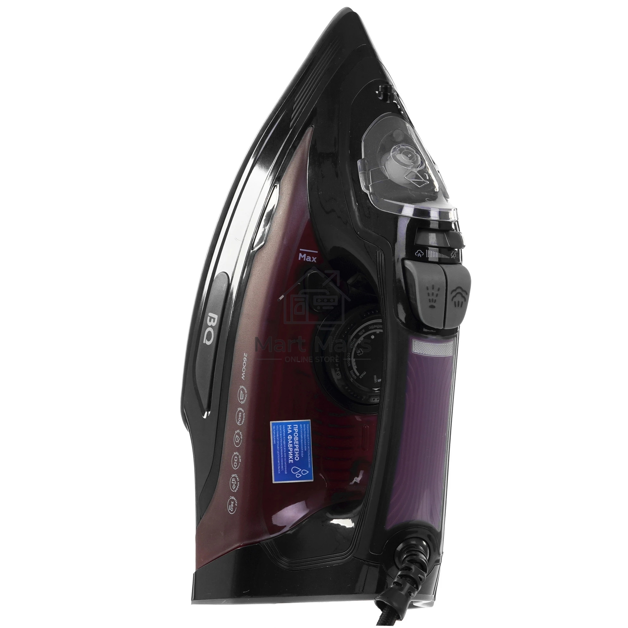 Утюг BQ SI1003 черный/винный/красный, 2600 Вт, 35 г/мин, 160 г/мин, 360 мл