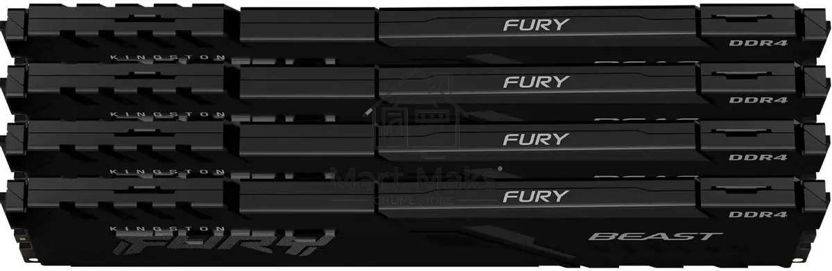 Оперативная память Kingston Fury Beast, DDR4, 128GB (4x32 GB), 3600 MHz, CL18, DIMM, с радиатором, черный