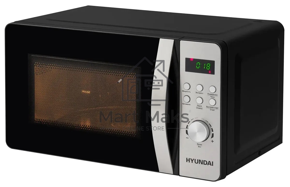 Микроволновая печь Hyundai HYM-D2074 черный/серебристый, 20 л, 700 Вт, переключатели - кнопки/поворотный механизм