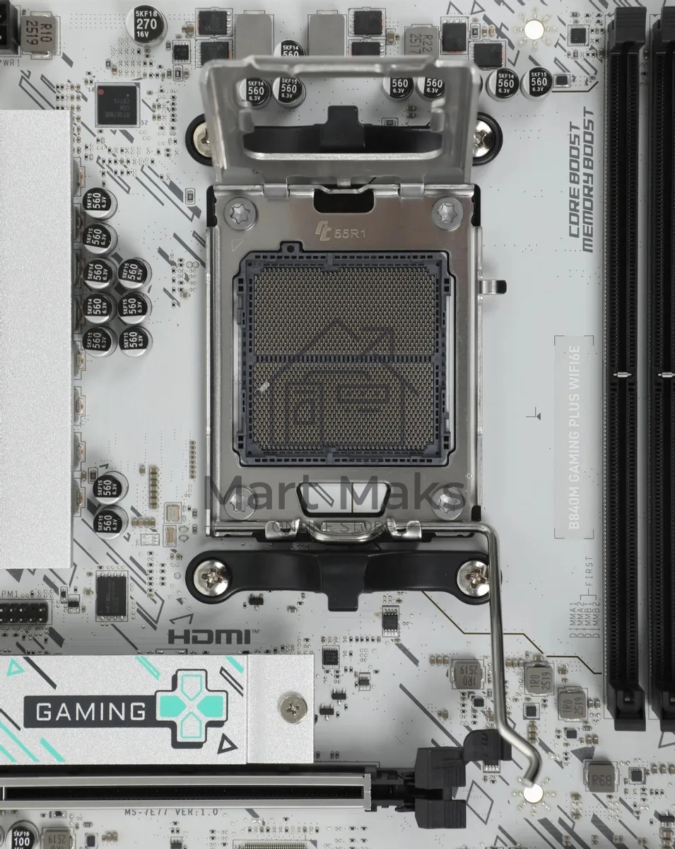 Материнская плата MSI B840M GAMING PLUS WIFI6E, AM5, AMD B840, 4xDDR5, 4xSATA, 2xM.2, 1xPCIe 4.0 x16, 1xPCIe 3.0 x4, 1xHDMI (v2.1), 1xUSB-C 10Gbps, 1xUSB-A 10Gbps, 2xUSB-A 5Gbps, 4xUSB-A 2.0, 1x2.5Gb LAN, Wi-Fi 6E, Bluetooth 5.3, 2x3.5 мм, 7.1, mATX