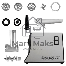 Мясорубка электрическая Endever Sigma-115 стальной, 2200 Вт, 2.0 кг/мин, реверс, защита от перегрузки, насадки - 5