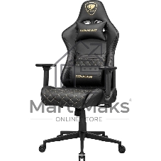 Кресло Cougar Armor One V2 Gold чёрный, экокожа, 120 кг, подголовник, регулируемые подлокотники, механизм качания