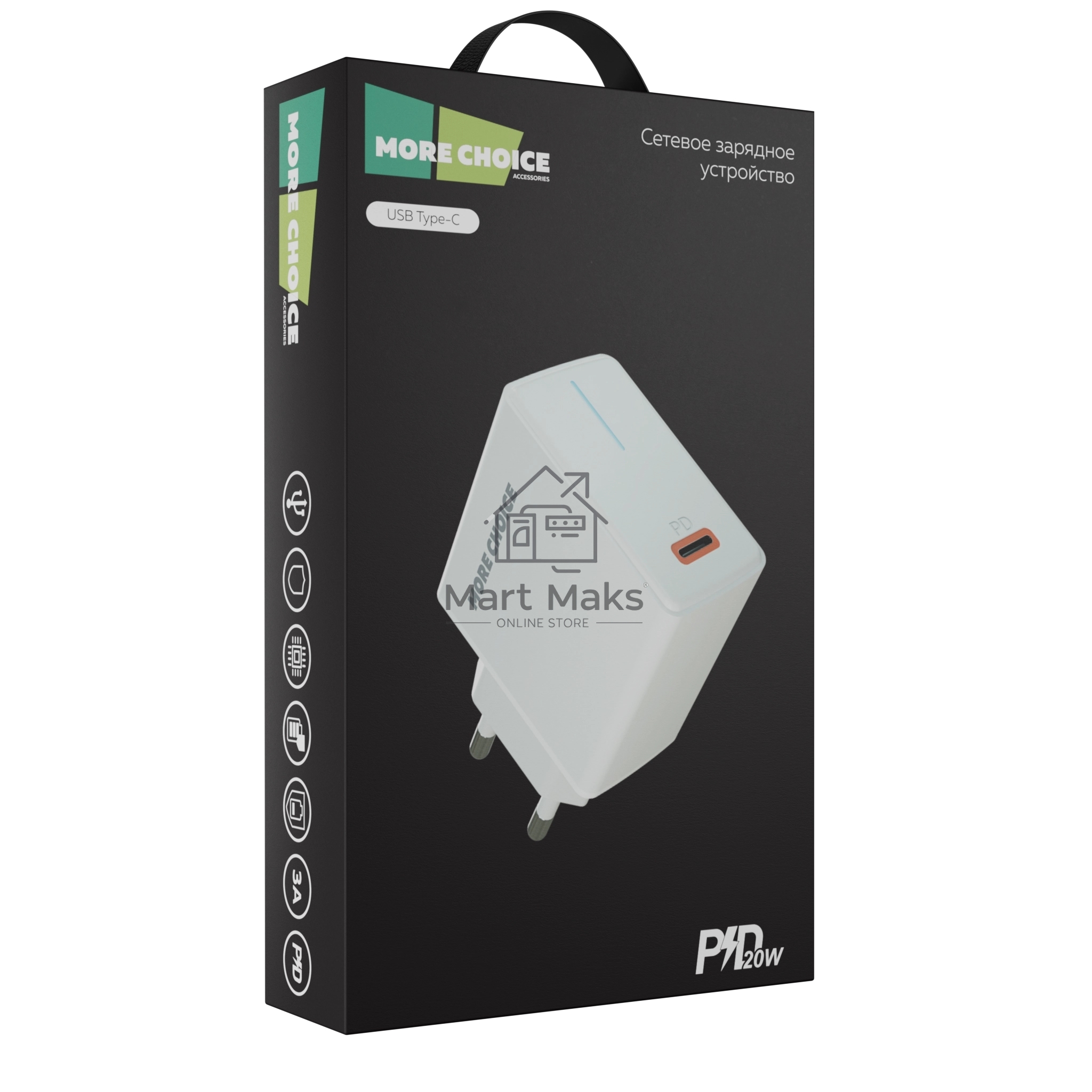 Сетевое зарядное устройство MORE CHOICE (4610196408632) NC60 1USB-C 3.0A PD 20W быстрая зарядка белый