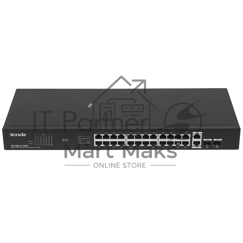 Коммутатор Tenda TEG1128P-24-250W, 24×1 Гбит/с PoE + 2×1 Гбит/с Uplink + 2×1 Гбит/с SFP, неуправляемый