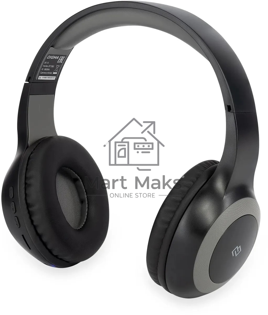 Гарнитура накладные Digma BT-15 черный/серый беспроводные bluetooth оголовье
