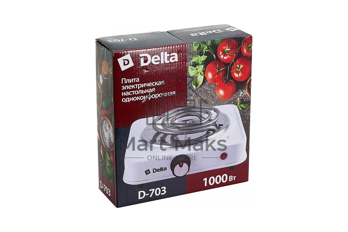 Плитка электрическая Delta D-703 одноконфорочная, спираль, белая, 1000 Вт