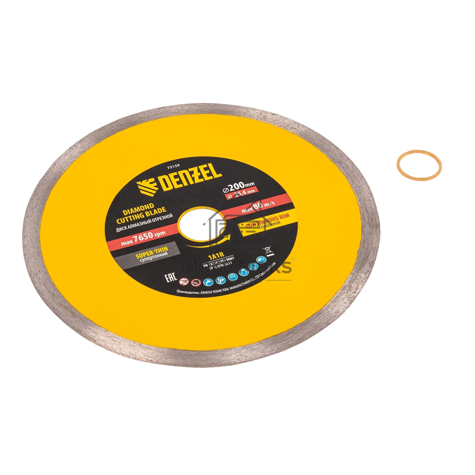 Диск алмазный сплошной Denzel супертонкий, 200 х 25,4 мм, горячее прессование, мокрое резание