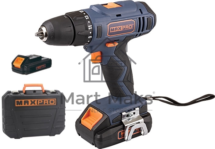 Дрель-шуруповерт MAX-PRO 85030, Аккумуляторная, 18В, 2 АКБ, Кейс