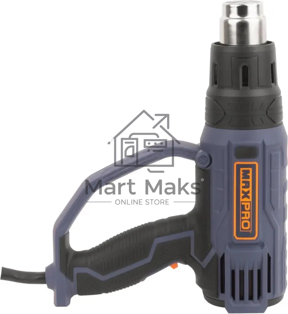 Фен технический MAX-PRO MPHG2001 2000 Вт, 60/350/600°C, 500 л/мин, 0,76 кг, резиновый кабель, резиновые вставки, кор.