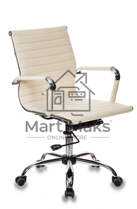 Кресло руководителя Бюрократ CH-883-LOW/IVORY слоновая кость, низкая спинка, искусственная кожа, крестовина хром