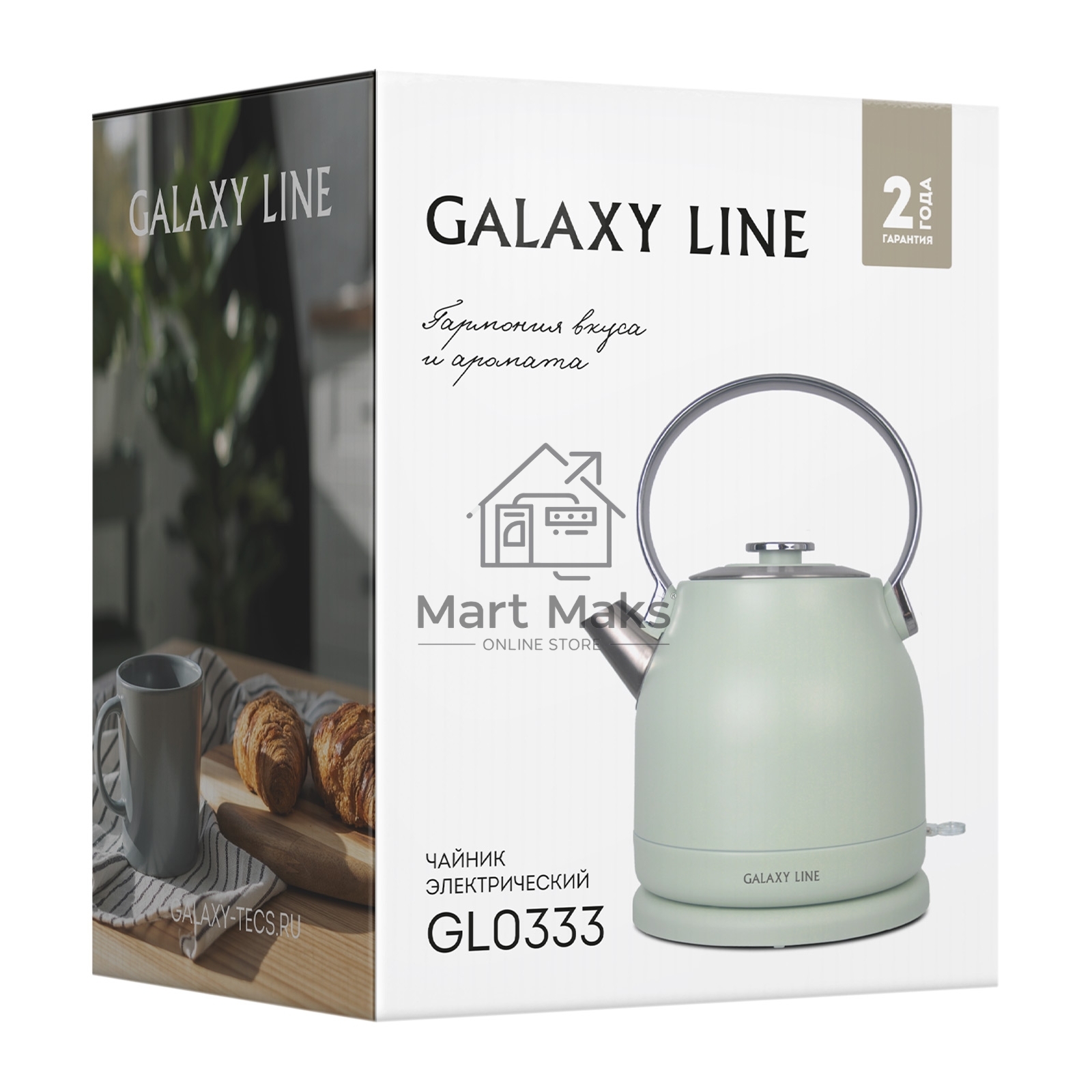 Чайник электрический Galaxy Line GL 0333, мятный, металл, 2200 Вт, 1,5 л