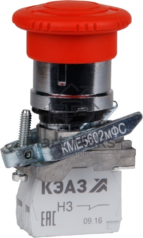 Кнопка КМЕ5602мФС-красный-0но+2нз-гриб-фикс-IP65-КЭАЗ