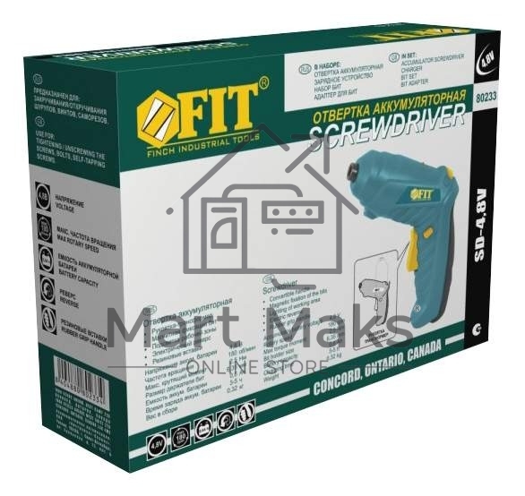 Отвертки аккумуляторные FIT 80233 Отвертка Акк. 4,8В; 180об/мин; 2,5Нм; 1(Ni-Cd)0,8Ач; 3-5ч.; рез. накл.; подсвет.;трансформ.; короб