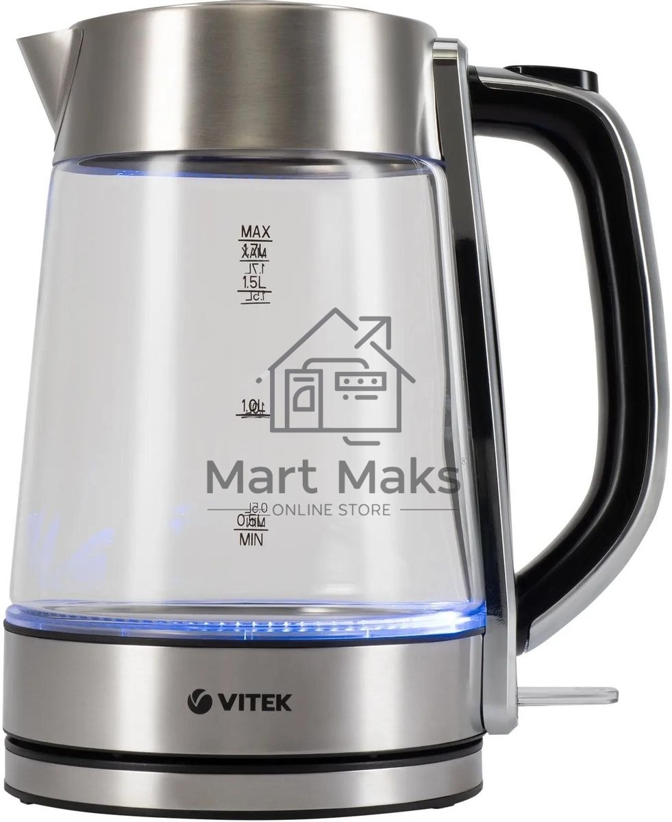 Чайник электрический Vitek VT-1184 1.7л. 2200Вт серебристый корпус: стекло/металл