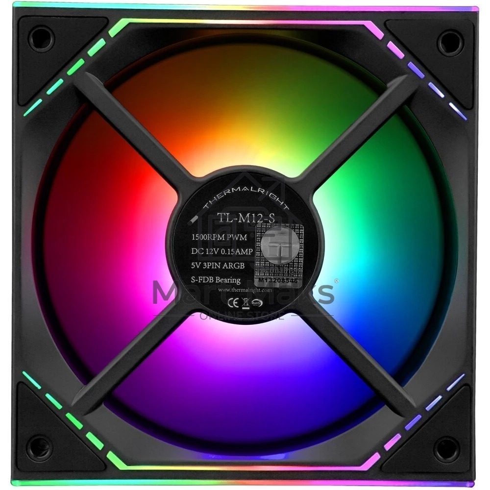 Кулер для корпуса Thermalright TL-M12-S (120x124x25mm, 4-pin PWM, ARGB, 47.6CFM, 23.2dBA, 1500RPM, Black)