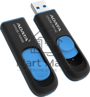 Флешка USB ADATA UV128 (AUV128-64G-RBE), 64Gb, USB 3.0, R/W 100/30, черный/синий