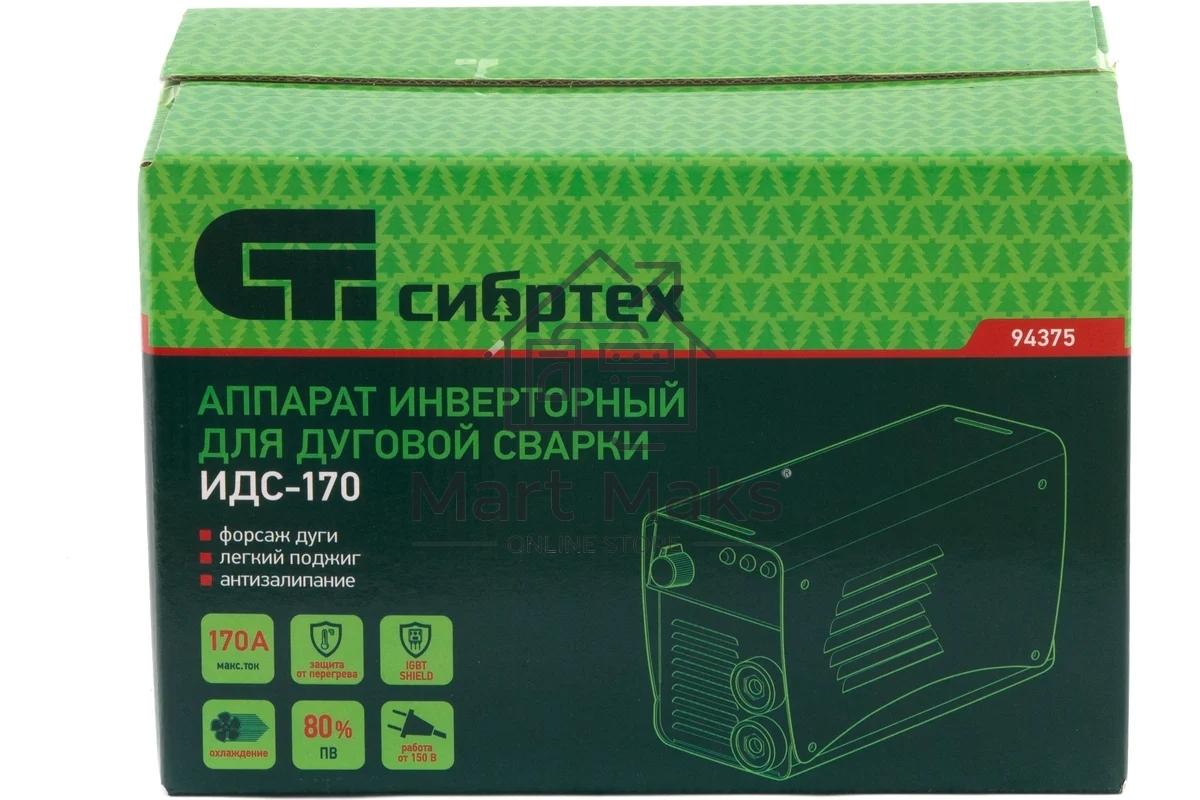 Аппарат инвертор. дуговой сварки ИДС-170, 170 А, ПВ 80%, диам.эл. 1,6-3,2 мм Сибртех