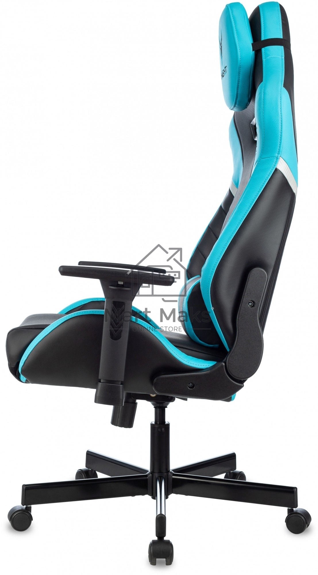 Кресло игровое Knight Thunder 5X черный/голубой эко.кожа крестов. металл