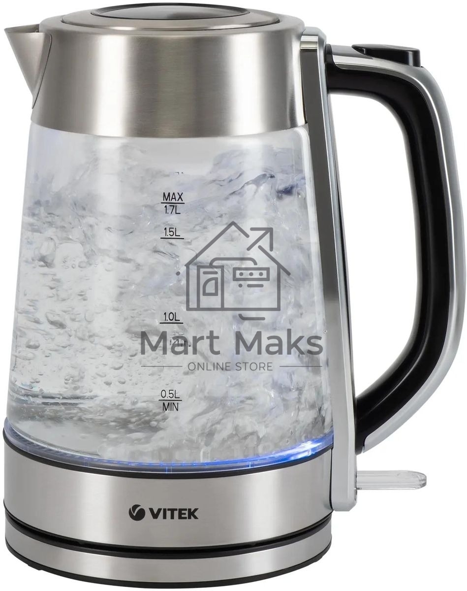 Чайник электрический Vitek VT-1184 1.7л. 2200Вт серебристый корпус: стекло/металл
