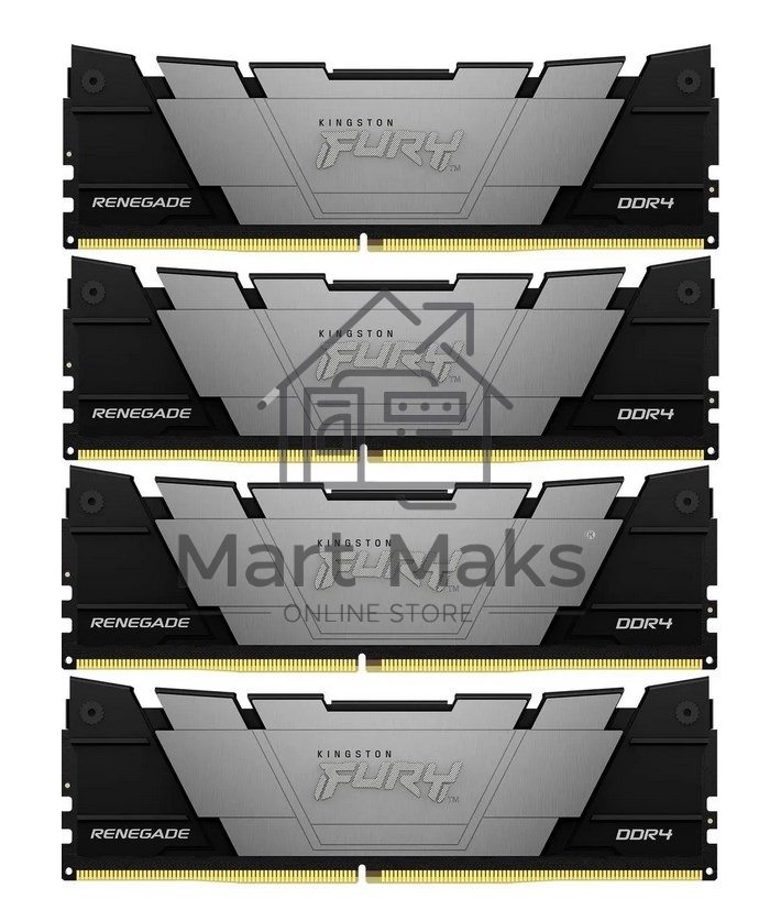 Оперативная память Kingston Fury Renegade, DDR4, 64GB (4x16GB), 3200MHz, CL16, DIMM, радиатор, черный