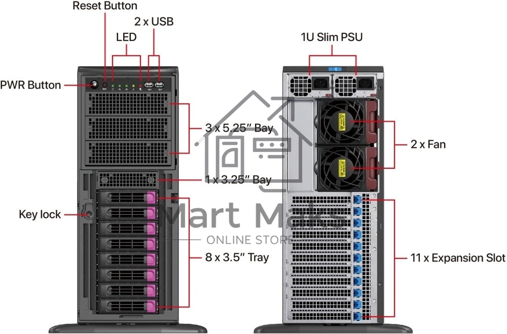 Серверный корпус 4U, ATX /E-ATX, Tower,8x3.5