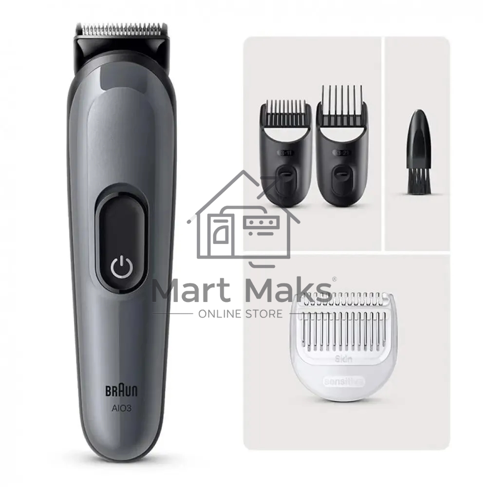 Триммер Braun AIO3500 серый (насадок в компл:3шт)