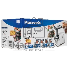 Мясорубка электрическая Panasonic MK-MG1560 белый, 1500 Вт, 1.5 кг/мин, реверс, защита от перегрузки, металлический лоток, насадки - 4