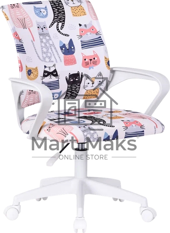 Кресло компьютерное детское Defender Fiesta белый+принт коты, ткань, класс 1