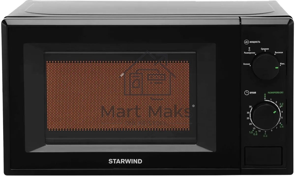 Микроволновая печь Starwind SWM5820 черный, 20 л, 700 Вт, переключатели - поворотный механизм