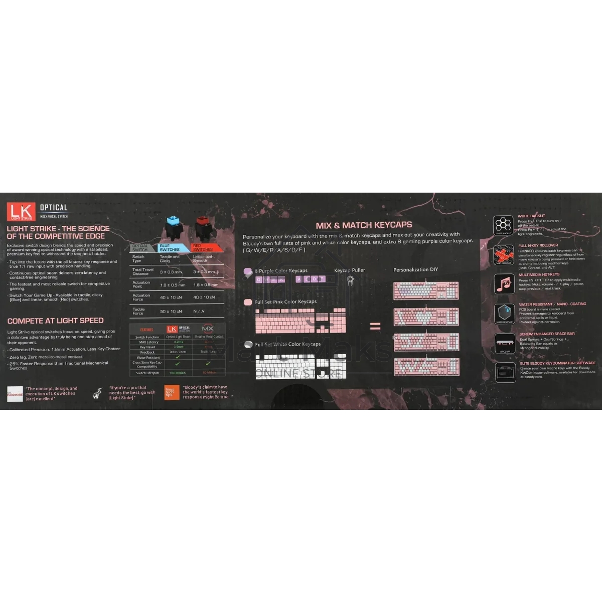 Клавиатура проводная A4Tech Bloody B800 Dual Color USB розовый/белый