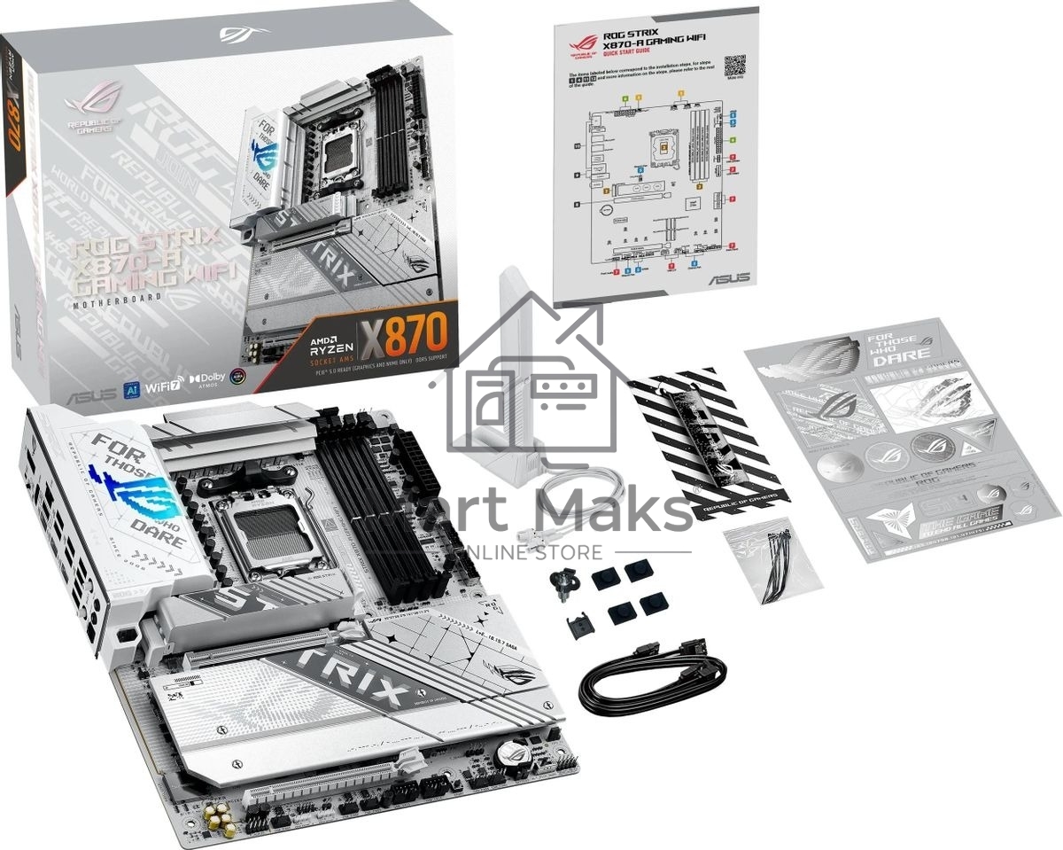 Материнская плата ASUS ROG STRIX X870-A GAMING WIFI, AM5, AMD X870, 4xDDR5, 2xSATA, 4xM.2, 1xPCI-E 4.0 x4, 1xPCI-E 5.0 x16, 1xHDMI, 1xDP, 1x 2.5Gb LAN, 4xUSB-A 3.2 Gen 1, 5xUSB-A 3.2 Gen 2, 1xUSB-C 3.2 Gen 2, 2xUSB4, 2x3.5 мм, 7.1, ATX