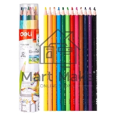 Карандаши цветные Deli EC112-12 Enovation, трехгранный профиль, пластик 12 цветов, картонный тубус (12шт)