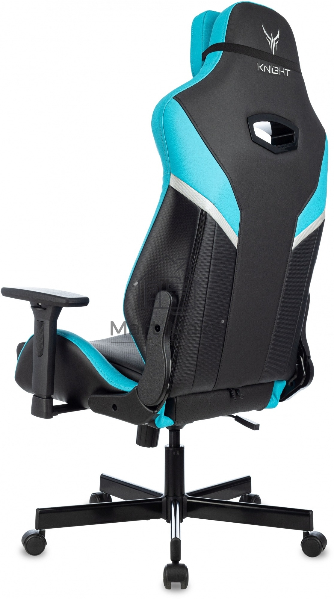 Кресло игровое Knight Thunder 5X черный/голубой эко.кожа крестов. металл