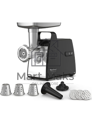 Мясорубка электрическая Moulinex ME558810 черный, 2200 Вт, 3.9 кг/мин, реверс, насадки - 8