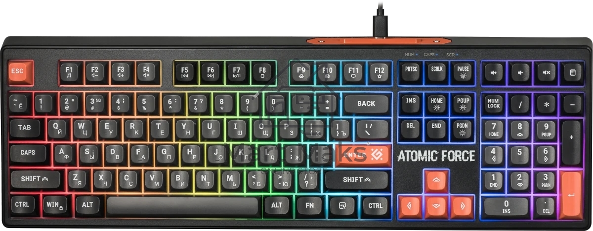 Игровая клавиатура проводная Defender Atomic Force GK-005 RU,чер/сер,108кн+FN,радуж,1.5м